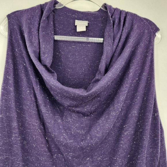 Chicos 4 Purple Metallic Cowl Neck Sleeveless Knit Top Womens Size XXL - Picture 2 of 6